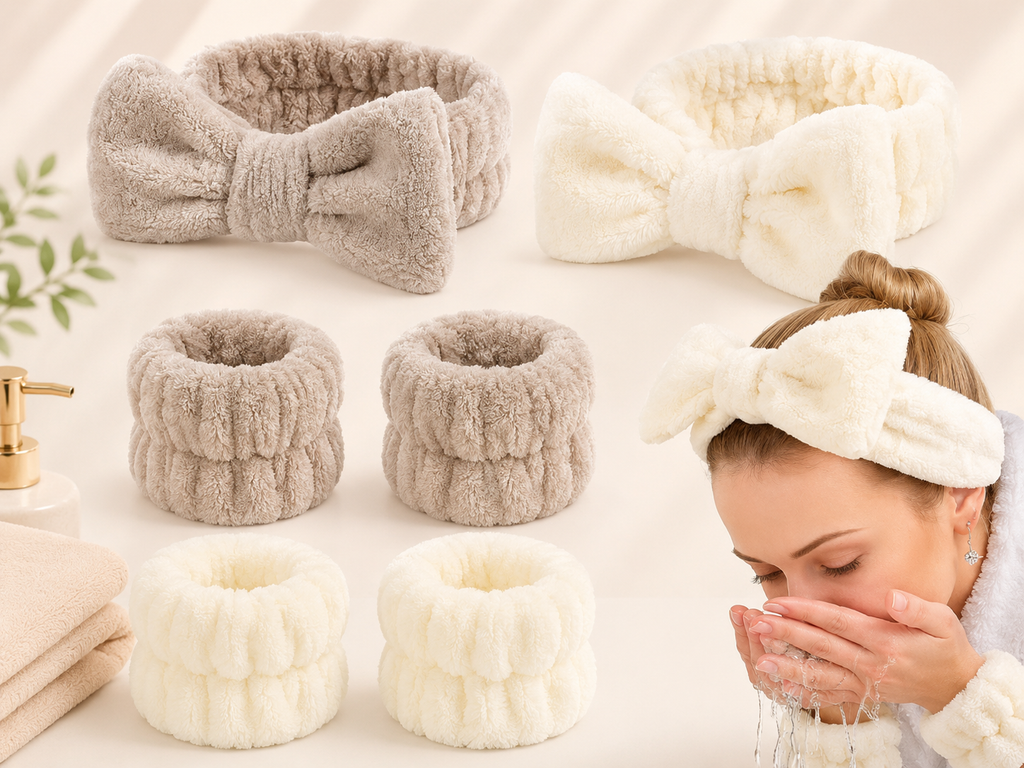 Kit Spa Microfibre — Bandeau & Poignets Absorbants (Démaquillage & Self‑Care)