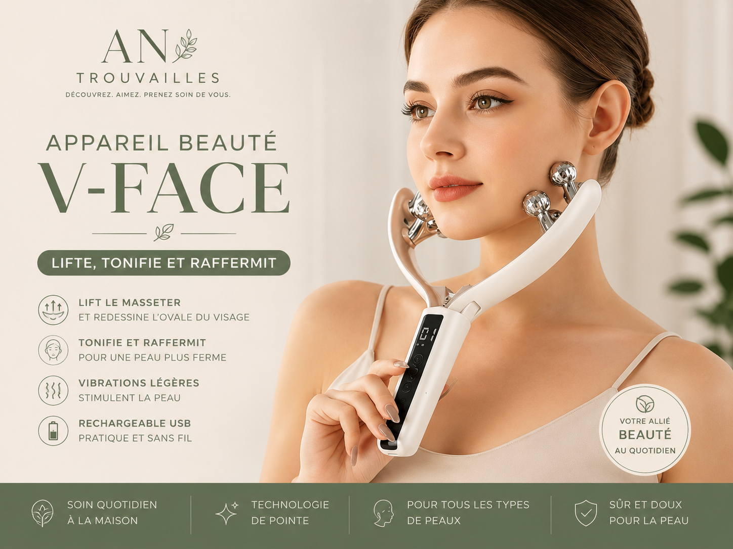 Rouleau visage EMS Lift Pro – Appareil de massage liftant par microcourants
