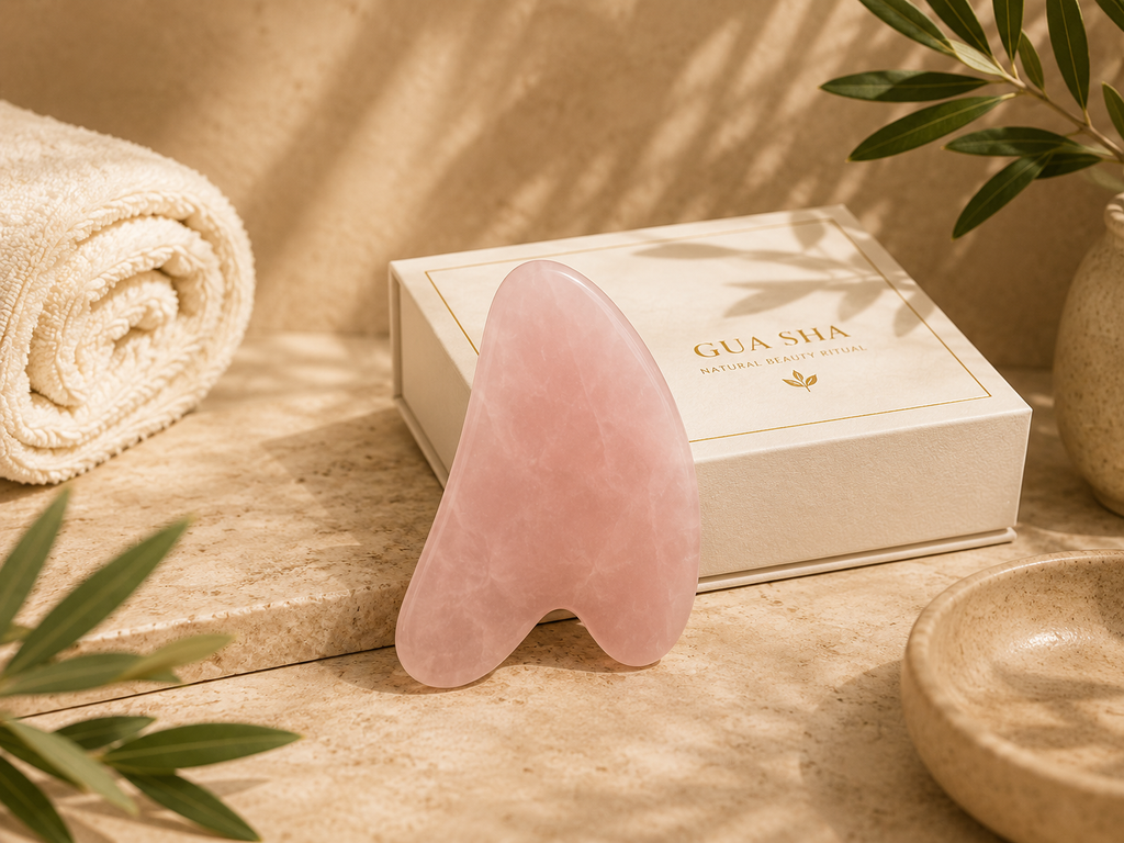 Gua Sha en quartz rose – Massage et drainage du visage