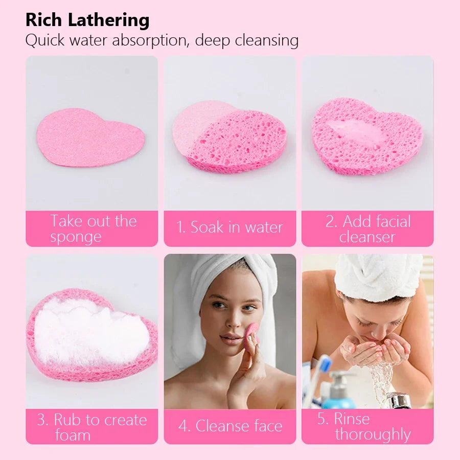 Éponges Visage Compressées en Cellulose – Lot de 10 | Nettoyage & Exfoliation Douce