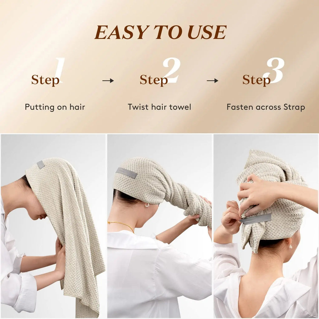 Serviette cheveux microfibre ultra‑absorbante — Turban séchage rapide
